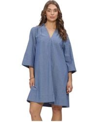 SELECTED - Kleedjes ,Blauw ,Katoen Slfkira Talia Oversize 3/4 Jurk - Lyst