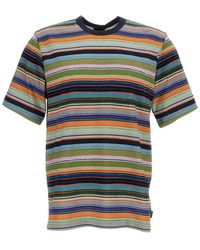 Paul Smith - Tops ,Veelkleurig ,Katoen T-Shirt Met Strepen En Ronde Hals - Lyst