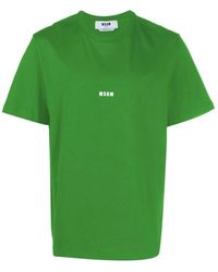 MSGM - Tops ,Groen ,Katoen Groene Katoenen T-Shirt Voor Mannen - Lyst