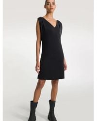 Rrd - Kleedjes ,Zwart ,Polyester V-Hals Jurk Met Ruffles - Lyst