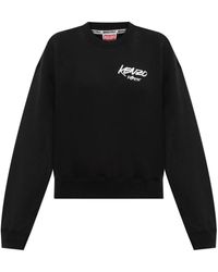 KENZO - Hoodies & Sweatvesten ,Zwart ,Katoen Sweatshirt Met Bedrukt Logo - Lyst