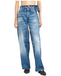 Y. Project - Jeans mit doppeltem bund,mid blue multi-waistband jeans,blaue jeans mit doppeltem bund - Lyst