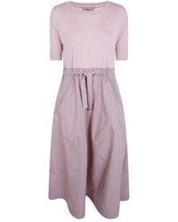 Herno - Kleedjes ,Roze ,Leer Drawstring Midi Jurk - Lyst