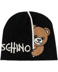 Moschino - Accessoires ,Zwart ,Wol Muts Met Logo - Lyst