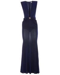 Elisabetta Franchi - Blaues Glitzer V-Ausschnitt Maxikleid - Lyst