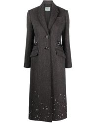 DURAZZI MILANO - Cappotto in lana e cotone marrone/grigio con borchie e occhielli - Lyst