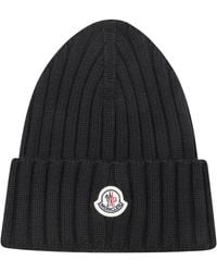 Moncler - Accessoires ,Zwart ,Wol Logo Wol Muts - Lyst