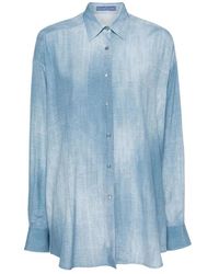 Ermanno Scervino - Blaues denim-print hemd mit falten - Lyst