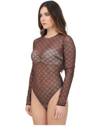 Elisabetta Franchi - Brauner jacquard langarm-top - Lyst