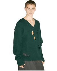 Vetements - Truien & Vesten ,Groen ,Wol Vernielde Wollen Gebreide V-Hals Trui - Lyst