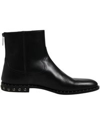 Dolce & Gabbana - Nietenbesetzte Leder-Stiefeletten Mit Reißverschluss - Lyst