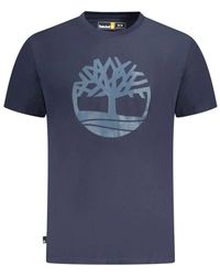 Timberland - Tops ,Blauw ,Katoen Blauw Logo Print Crew Neck T-Shirt - Lyst