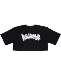DISCLAIMER - Tops ,Zwart ,Katoen Zwart Logo Strass Crop Tee - Lyst