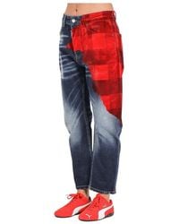 DSquared² - Blauwe Flocked Geruite Denim Jeans - Lyst