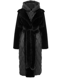 CESARE GASPARI - Jassen ,Zwart ,Wol Gewatteerde Faux Fur Jas Met Riem - Lyst