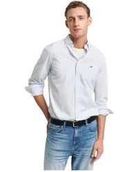 GANT - Overhemden ,Blauw ,Katoen Regular Fit Gestreepte Poplin Overhemd - Lyst