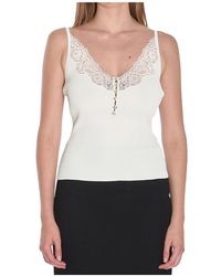 Self-Portrait - Tops ,Wit ,Polyester Ribgebreide Camisole Met Kanten Rand - Lyst