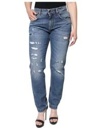 Dolce & Gabbana - Jean Boyfriend Slim Effet Vieilli À Appliqué - Lyst