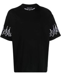 Vision Of Super - Flammenmuster schwarzes baumwoll-t-shirt - Lyst