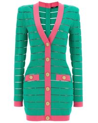 Balmain - Tweekleurige Gebreide Jurk Met Knopen - Lyst
