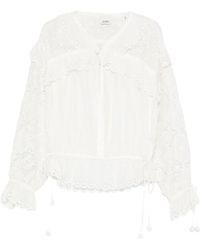 Isabel Marant - Overhemden ,Wit ,Katoen Broderie Anglaise Blouse Met Trekkoord - Lyst