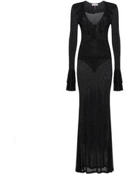 TWENTYFOUR - Abito Con Micro Strass Manica Con Doppia Balza Scollo Profondo Con Ruches - Lyst