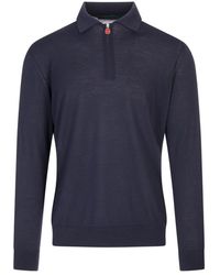 Kiton - Tops ,Blauw ,Wol Luxe Blauwe Wollen Poloshirt - Lyst