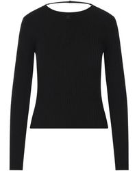 Courreges - Truien & Vesten ,Zwart ,Katoen Geribbelde Trui Met Logo Borduursel - Lyst