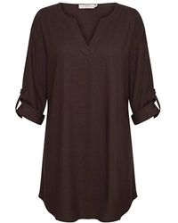 Cream - Overhemden ,Bruin ,Relaxte Tuniekjurk Met V-Hals - Lyst