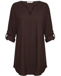 Cream - Overhemden ,Bruin ,Relaxte Tuniekjurk Met V-Hals - Lyst