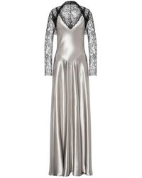 Alberta Ferretti - Glossy Satin And Lace Dress - Lyst