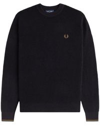 Fred Perry - Truien & Vesten ,Zwart ,Katoen Geborduurde Textuur Ronde Hals Trui - Lyst