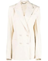 Stella McCartney - Ecru Linnen Blend Double-Breasted Blazer Jas - Lyst