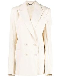 Stella McCartney - Ecru Linnen Blend Double-Breasted Blazer Jas - Lyst