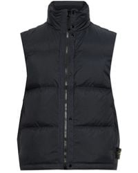Stone Island - Jassen ,Blauw ,Leer Gewatteerd Vest Met Opstaande Kraag - Lyst