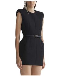 Mugler - Kleedjes ,Zwart ,Padded-Shoulder Belted Mini Dress - Lyst