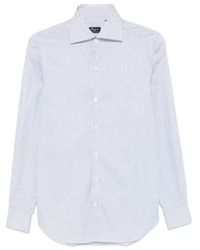 Finamore 1925 - Gestreiftes baumwollhemd weiß blau - Lyst