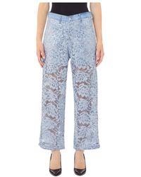 Liu Jo - Broeken ,Blauw ,Katoen Flared Lace Broeken - Lyst