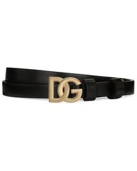 Dolce & Gabbana - Cinturón de cuero de becerro negro con logo - Lyst