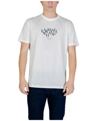 ARMANI EXCHANGE - Tops ,Wit ,Katoen T-Shirt Met Korte Mouwen En Ronde Hals Met Print - Lyst