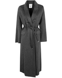 Semicouture - Jassen ,Grijs ,Leer Grijze Double-Breasted Jas Met Riem - Lyst