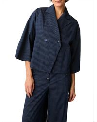 ALESSIA SANTI - Jassen ,Blauw ,Katoen Cropped Katoenen Blazer Met Ruitjes - Lyst