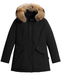 Woolrich - Zwarte Technische Stof Parka Met Bont - Lyst