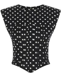 Ganni - Overhemden ,Zwart ,Polyester Polka-Dot Satin Corset Top - Lyst