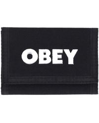 Obey - Accessoires ,Zwart ,Katoen Stoere Logo Drievoudige Portemonnee Zwart - Lyst