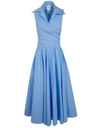 Patou - Kleedjes ,Blauw ,Katoen Gedrapeerde Midi-Jurk - Lyst