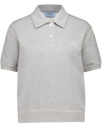 Prada - Tops ,Grijs ,Katoen Cotton Fleece Polo Shirt - Lyst