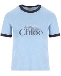 Chloé - Blauw Crew Neck Logo Print T-Shirt - Lyst