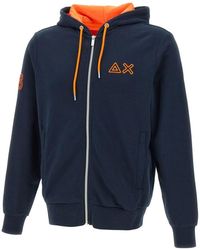 Sun 68 - Hoodies & Sweatvesten ,Blauw ,Katoen Hoodie Met Fluorescerend Logo - Lyst