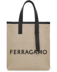Ferragamo - Leder tote tasche mit geprägtem logo - Lyst